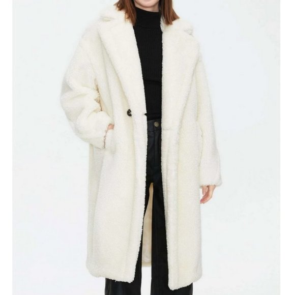 Cream Faux fur oversized button front pocket Teddy Coat - Picture 10 of 11